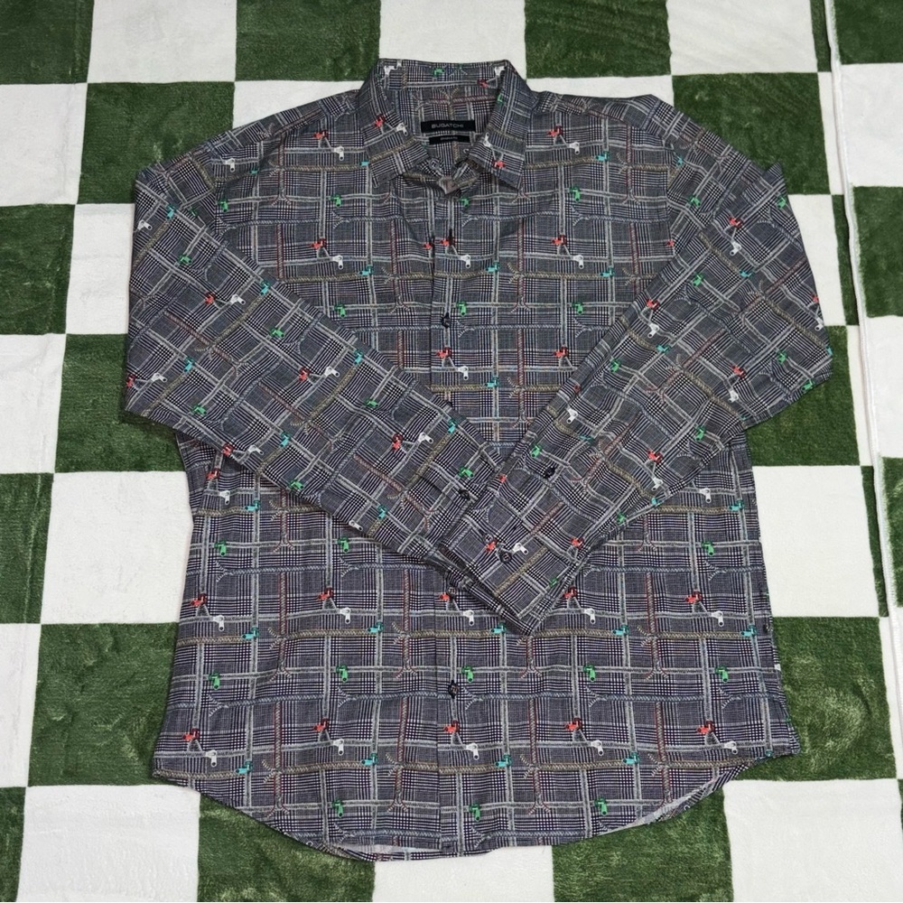 Men’s Bugatchi long sleeve button down novelty zipper print style M9324BR293